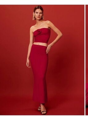 Reformation Strapless Rose Accent Two Piece Set - Red